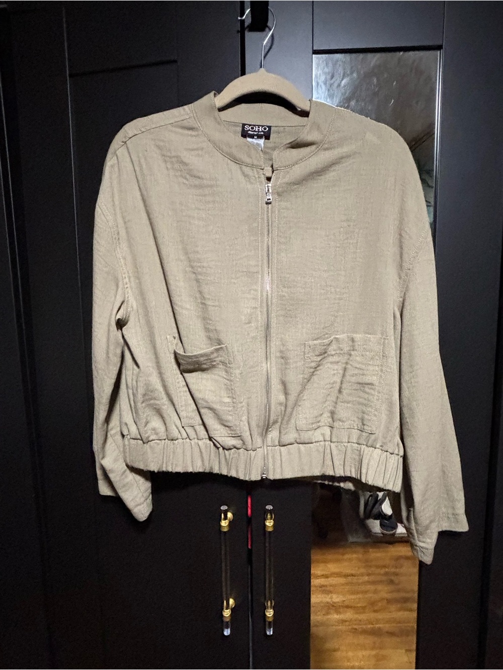Soho Olive Green Zip-Front Bomber Jacket
